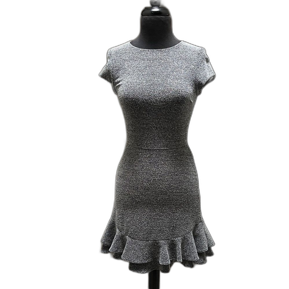 Aqua Charcoal Tweed Mini Dress Ruffle Hem Size Small Office Careerwear